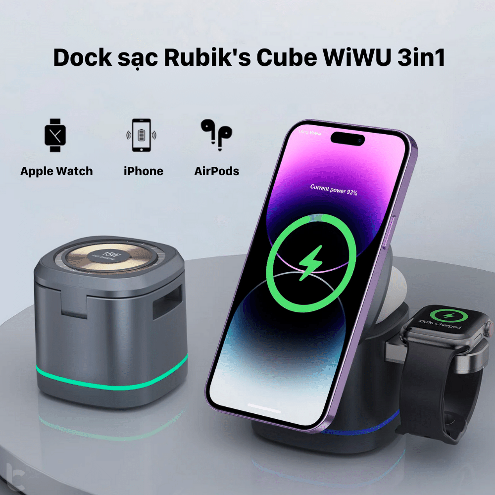 Dock Sạc Trong Suốt Rubik's Cube WiWU 3in1