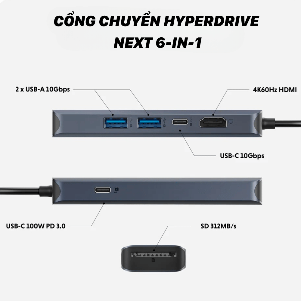 Hub/ Cổng Chuyển USB-C HyperDrive Next 6in1 Cho Laptop/ MacBook