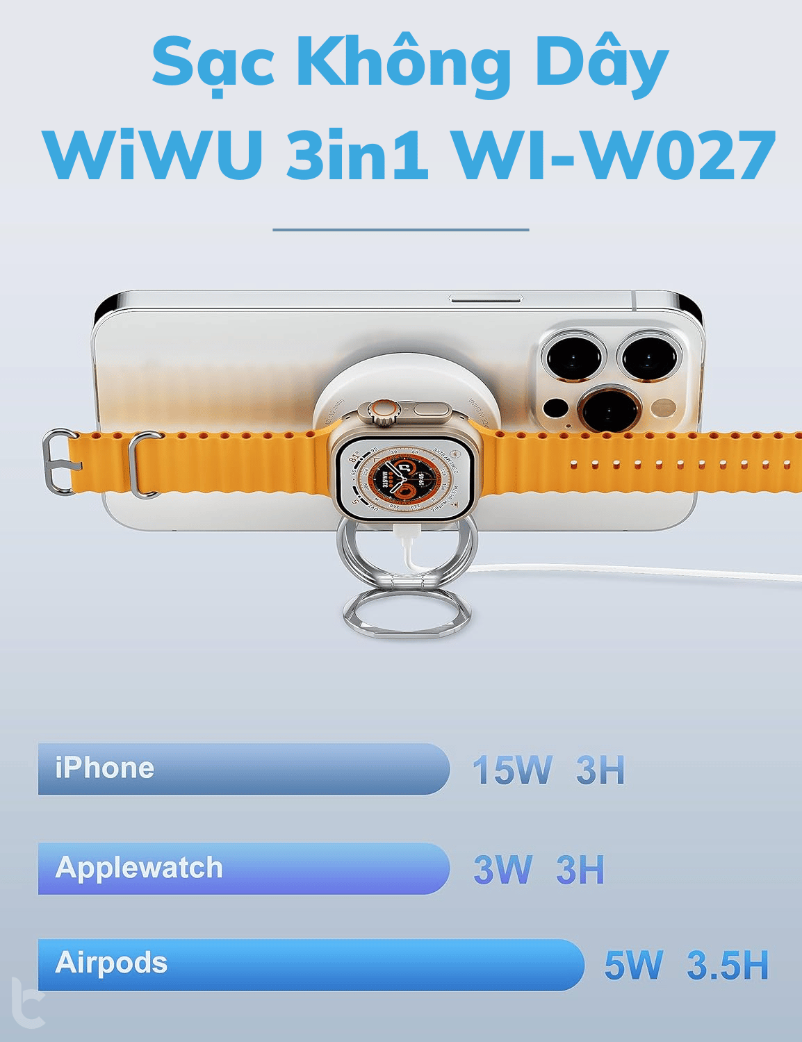 Dock Sạc Không Dây WiWU 3in1 WI-W027 Tích Hợp Giá Đỡ